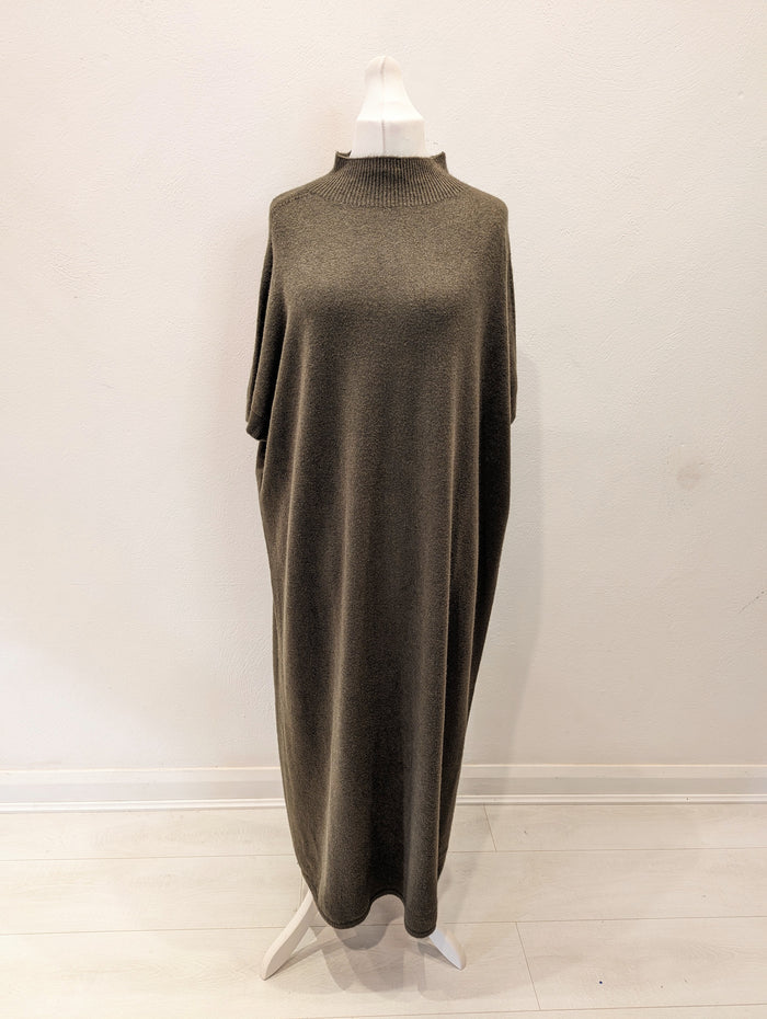 Khaki funnel neck knitted dress