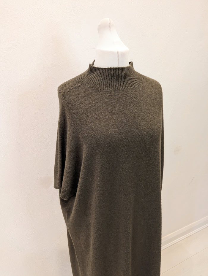 Khaki funnel neck knitted dress