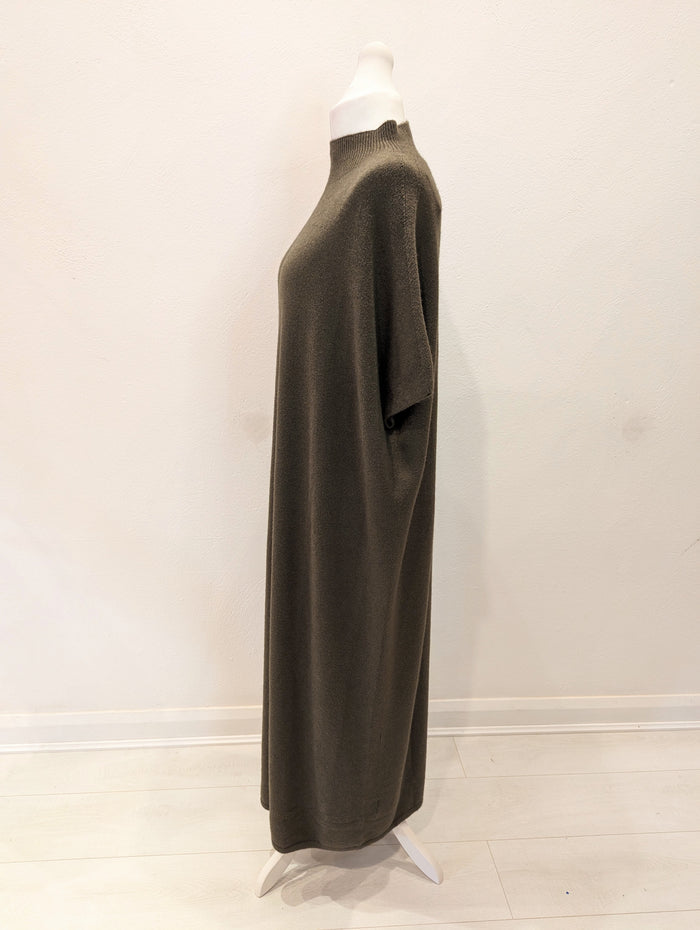 Khaki funnel neck knitted dress