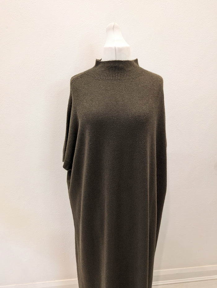 Khaki funnel neck knitted dress