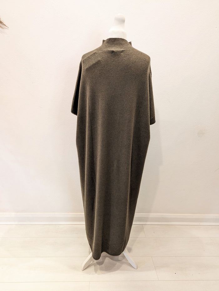 Khaki funnel neck knitted dress
