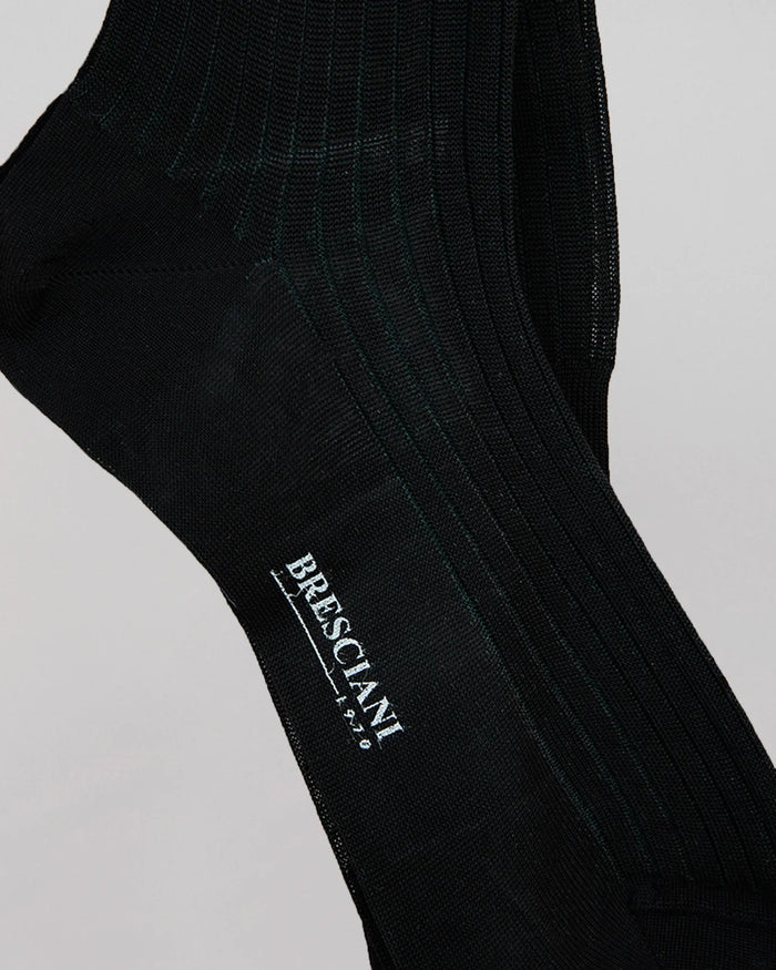 Bresciani - Knee-high Sock | Long Stripe | Black & Asfalto - Socks & Footlets