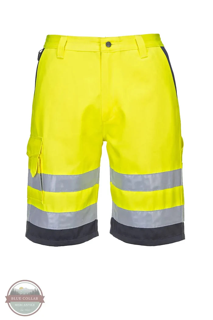Portwest L043 Lightweight Hi-Vis Shorts in Yellow/Black FRONT VIEW