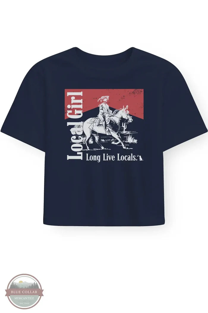LG Graphic Cropped Tee - Smoked Cowgirl in China Blue shown imprint on front