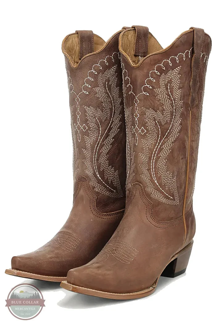 Circle G L6355 Women's Embroidery Triad Bronze Snip Toe Cowboy Boot pair shown