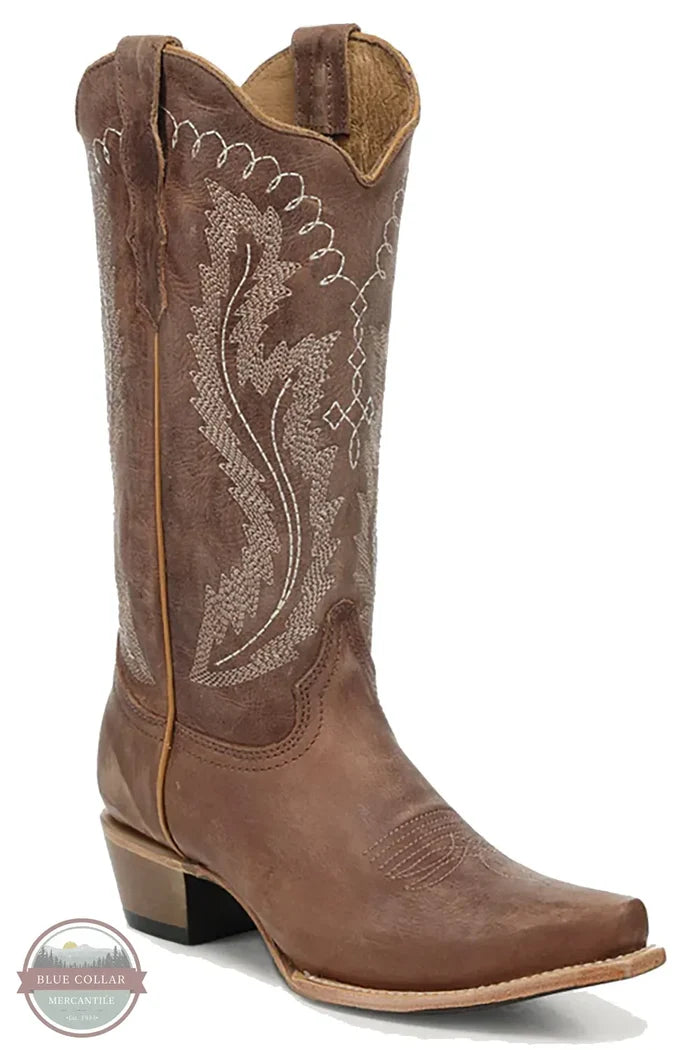 Circle G L6355 Women's Embroidery Triad Bronze Snip Toe Cowboy Boot angled view