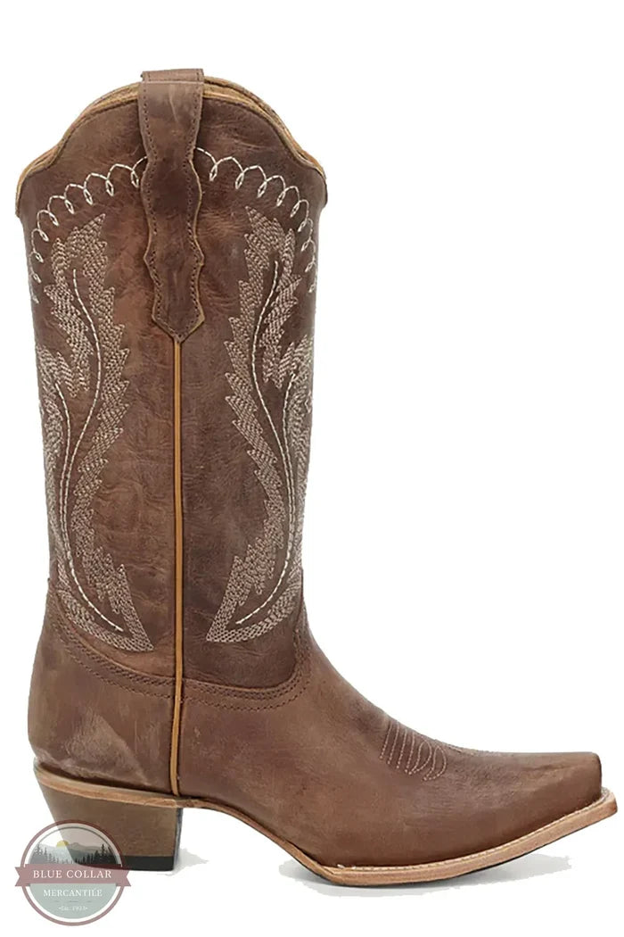 Circle G L6355 Women's Embroidery Triad Bronze Snip Toe Cowboy Boot side view