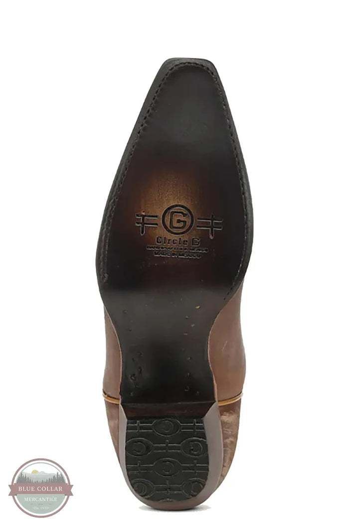 Circle G L6355 Women's Embroidery Triad Bronze Snip Toe Cowboy Boot outer sole view
