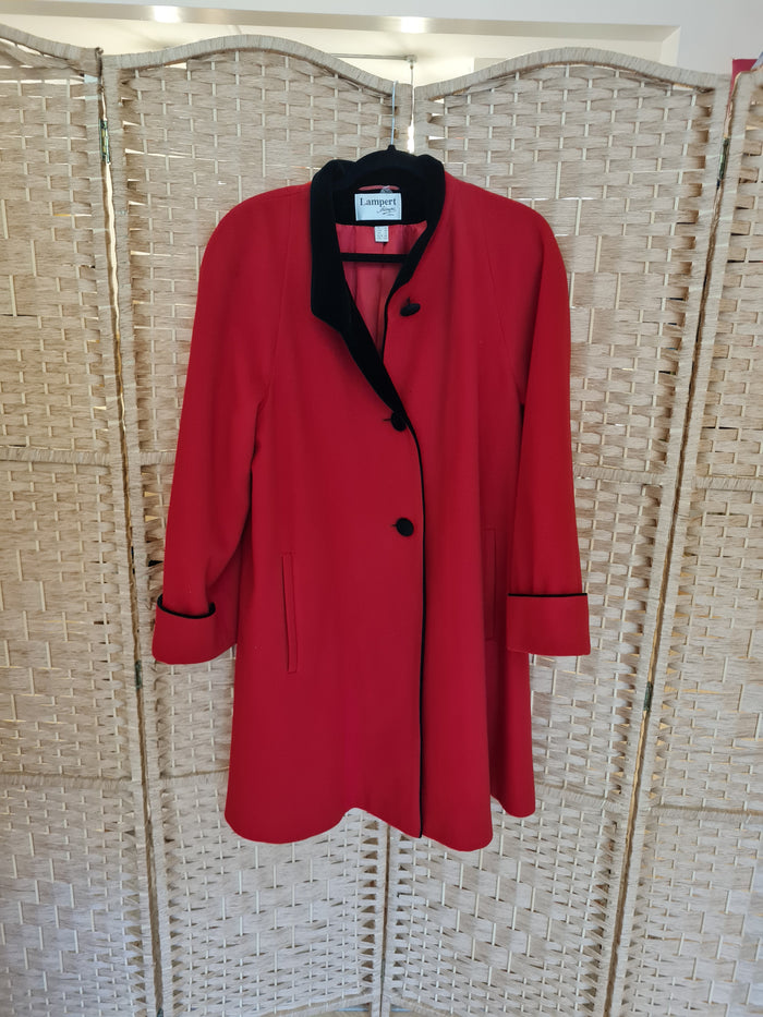 Lampert by Admyra Red Wool Black Velvet Coat Size 14