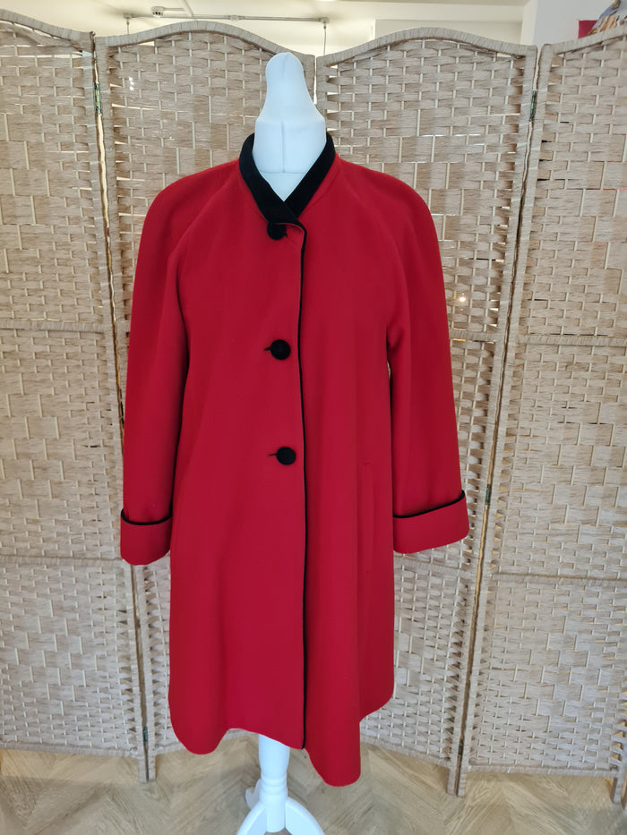 Lampert by Admyra Red Wool Black Velvet Coat Size 14