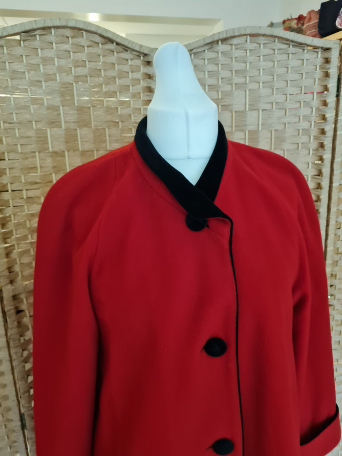Lampert by Admyra Red Wool Black Velvet Coat Size 14