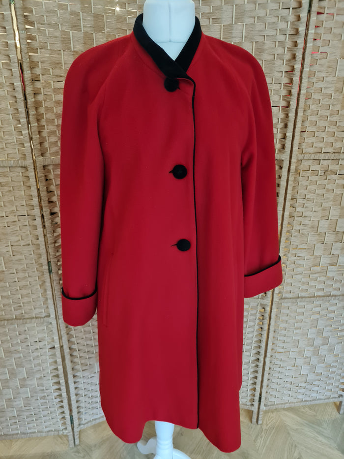 Lampert by Admyra Red Wool Black Velvet Coat Size 14