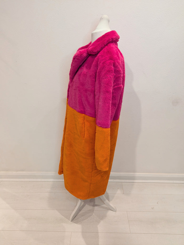 Laseti Pink/Orange fur coat 12/14 NWT