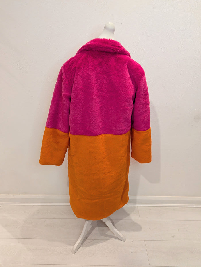 Laseti Pink/Orange fur coat 12/14 NWT