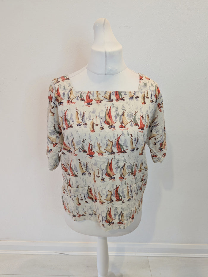Laura Ashley Cream Boat Print Top 12