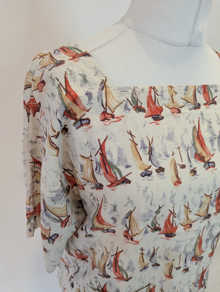 Laura Ashley Cream Boat Print Top 12
