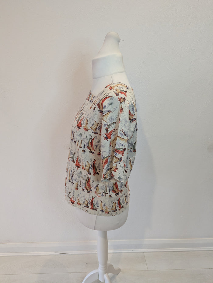 Laura Ashley Cream Boat Print Top 12