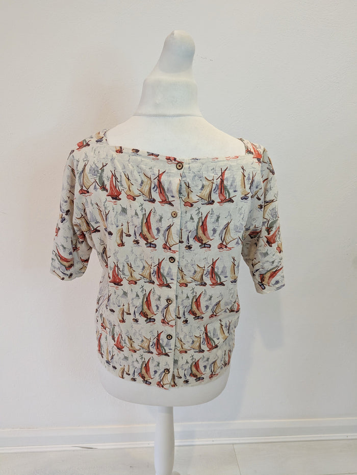 Laura Ashley Cream Boat Print Top 12