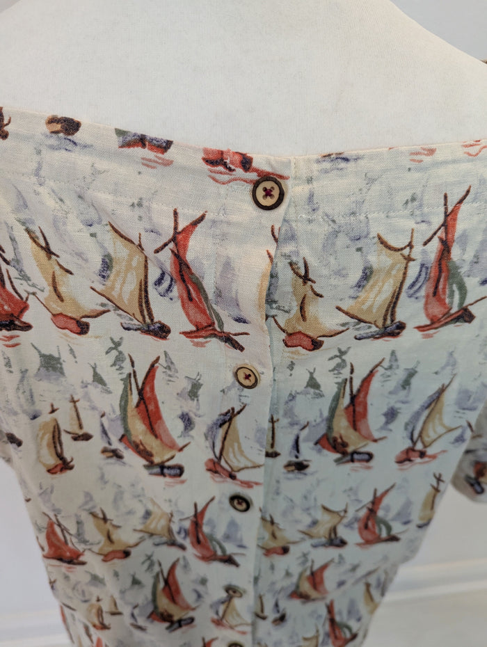 Laura Ashley Cream Boat Print Top 12