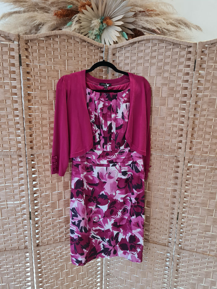 Laura Ashley Wine Floral Dress & Shrug 12