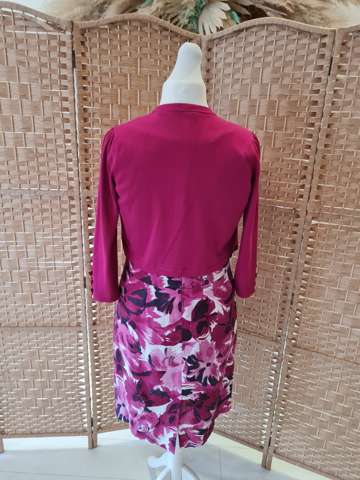 Laura Ashley Wine Floral Dress & Shrug 12