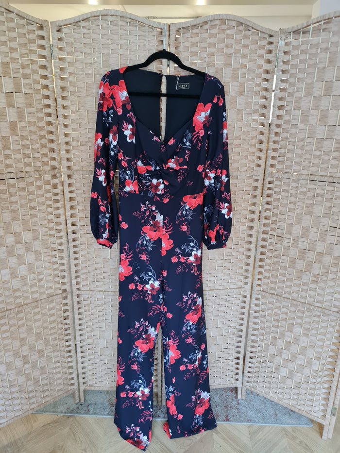 Lipsy London Black/Red Floral Jumpsuit Size 14