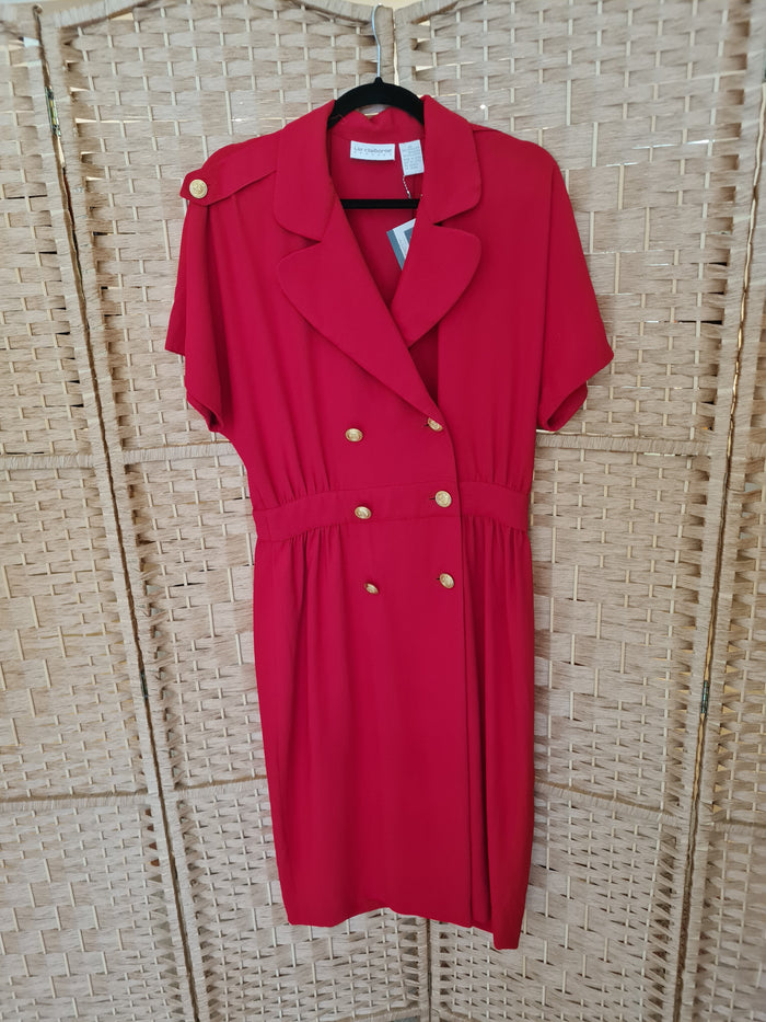 Liz Claiborne Red Dress Gold Buttons