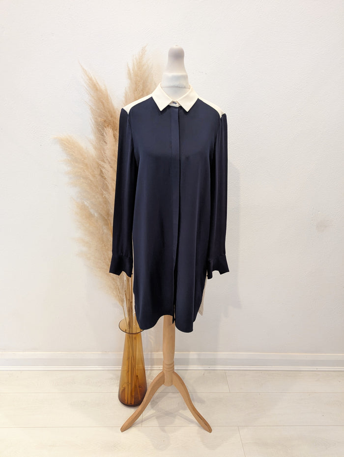 LK Bennett Navy/Cream long  Silk Shirt 8