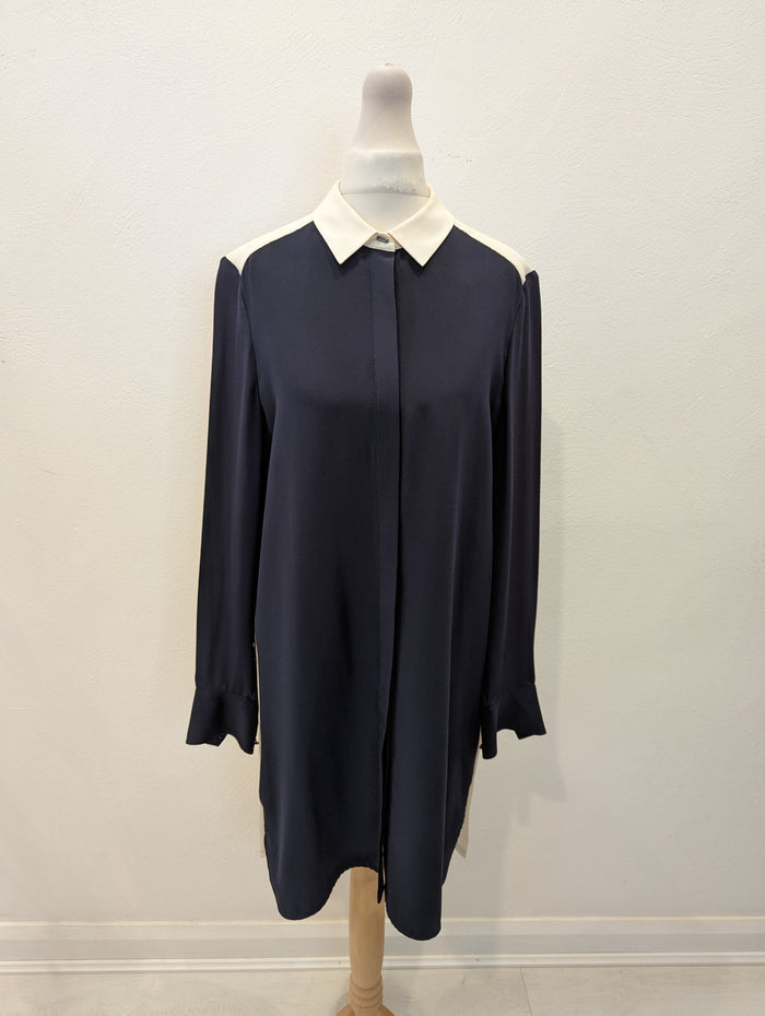 LK Bennett Navy/Cream long  Silk Shirt 8