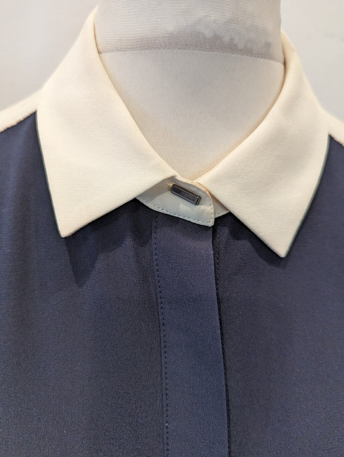 LK Bennett Navy/Cream long  Silk Shirt 8