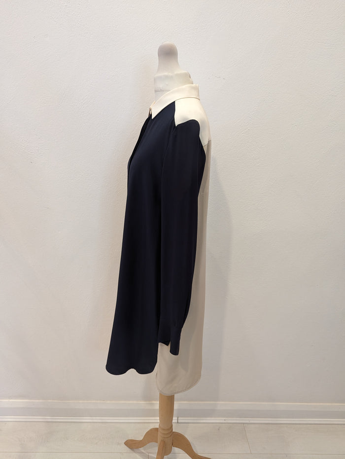 LK Bennett Navy/Cream long  Silk Shirt 8