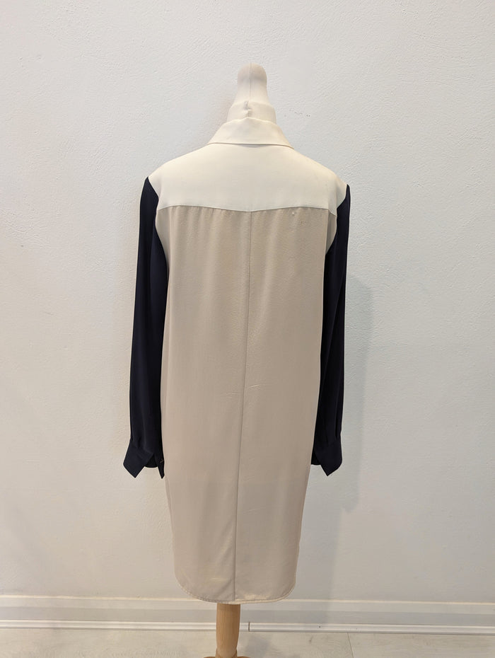 LK Bennett Navy/Cream long  Silk Shirt 8