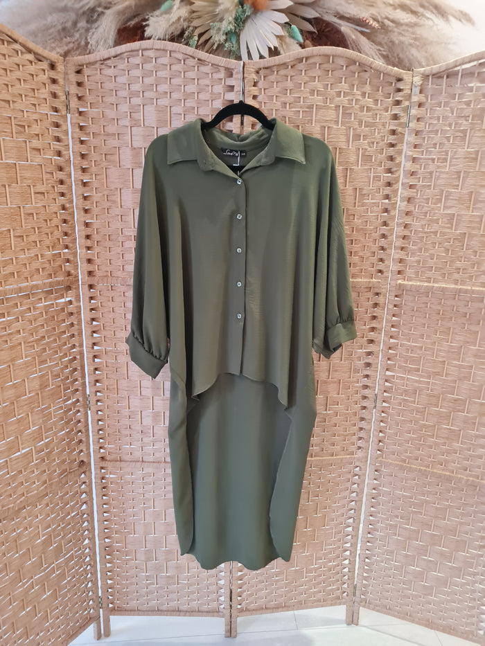 Love Me Khaki Drop Back Shirt