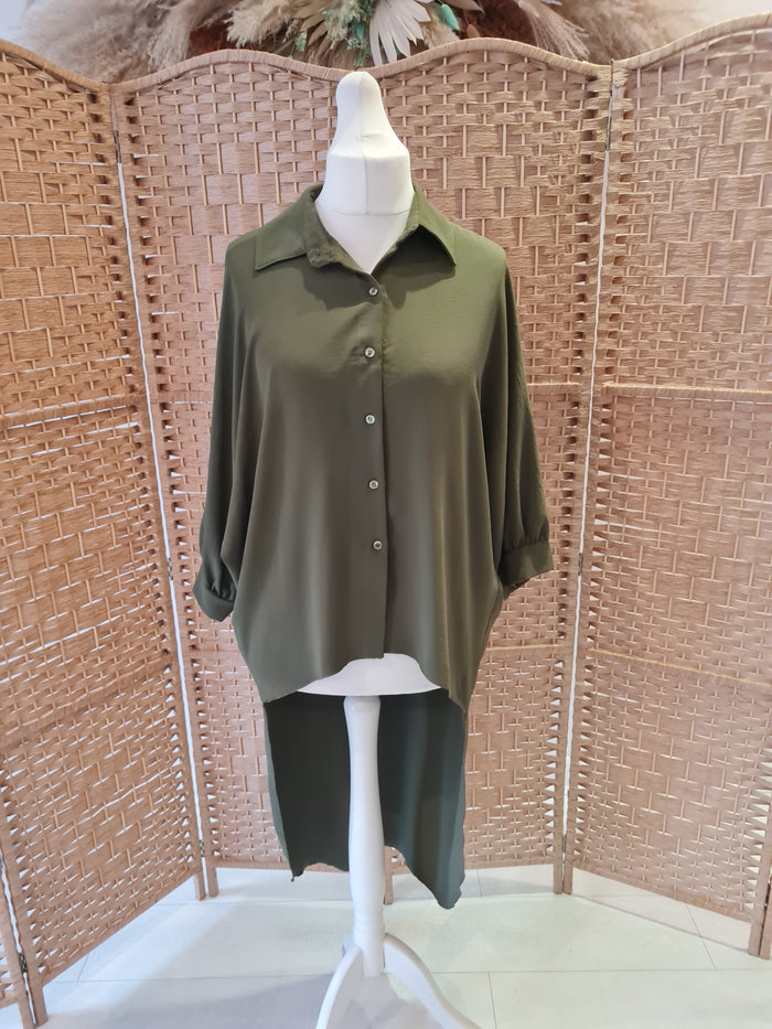 Love Me Khaki Drop Back Shirt