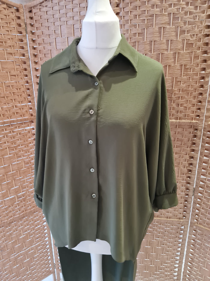 Love Me Khaki Drop Back Shirt