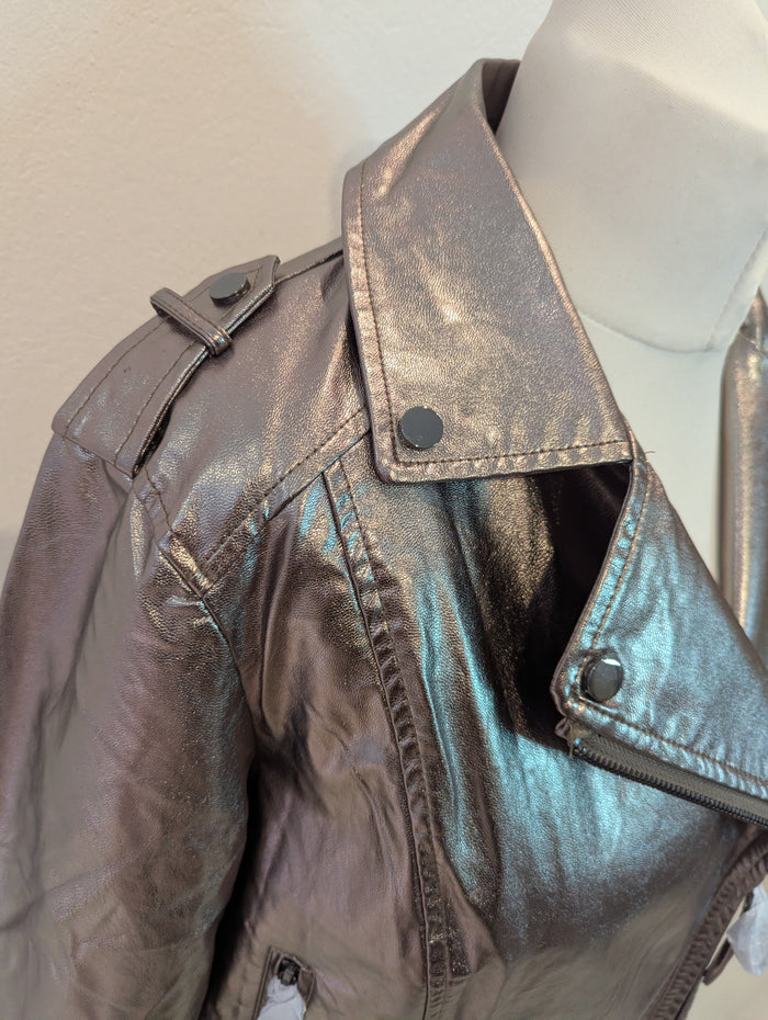 Love & Roses metallic biker jacket NWT 12