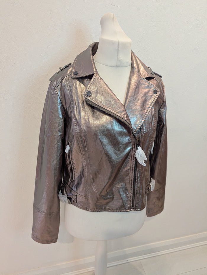 Love & Roses metallic biker jacket NWT 12