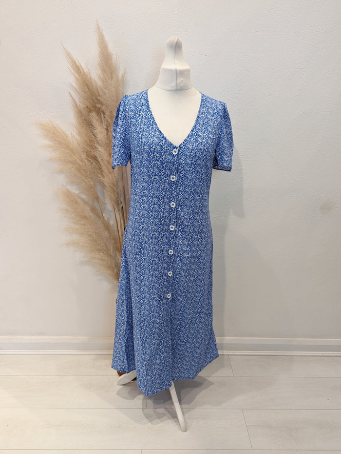 Lovie & Co Blue Ditsy Print Dress L  RRP £29.99