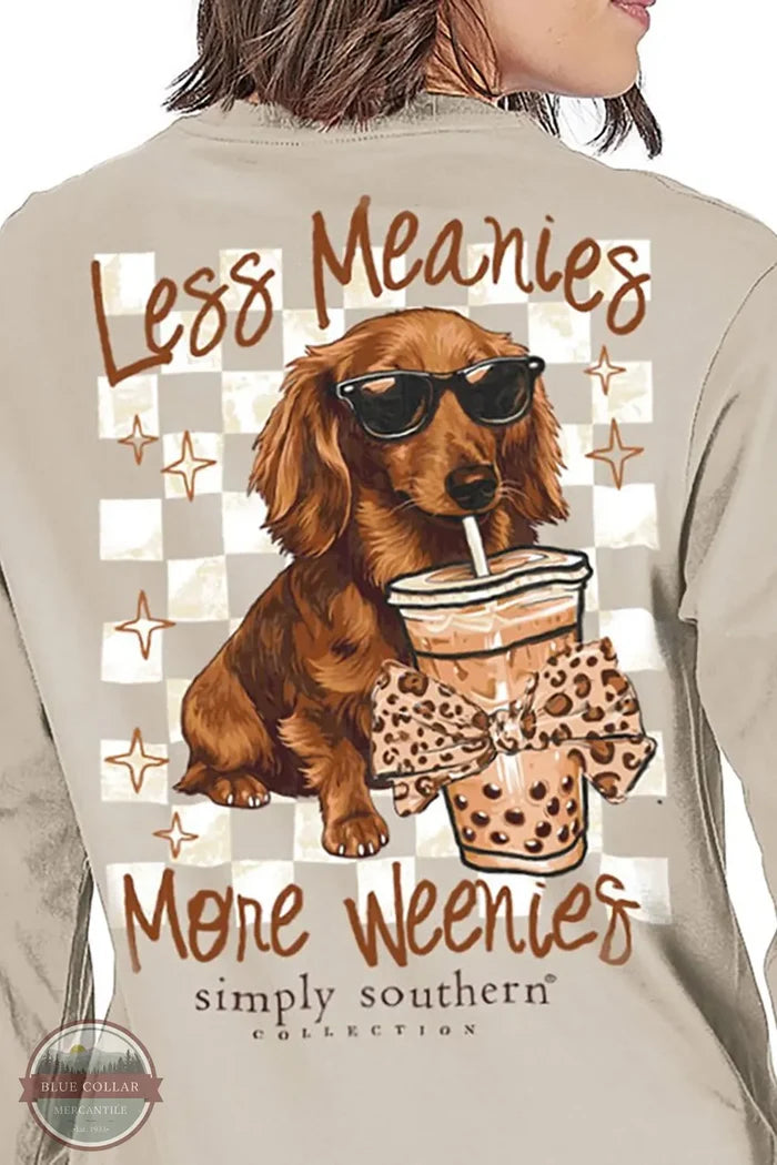 Simply Southern LS-WEENIE-LINEN Ladies Less Meanies Long Sleeve T-Shirt on model back view