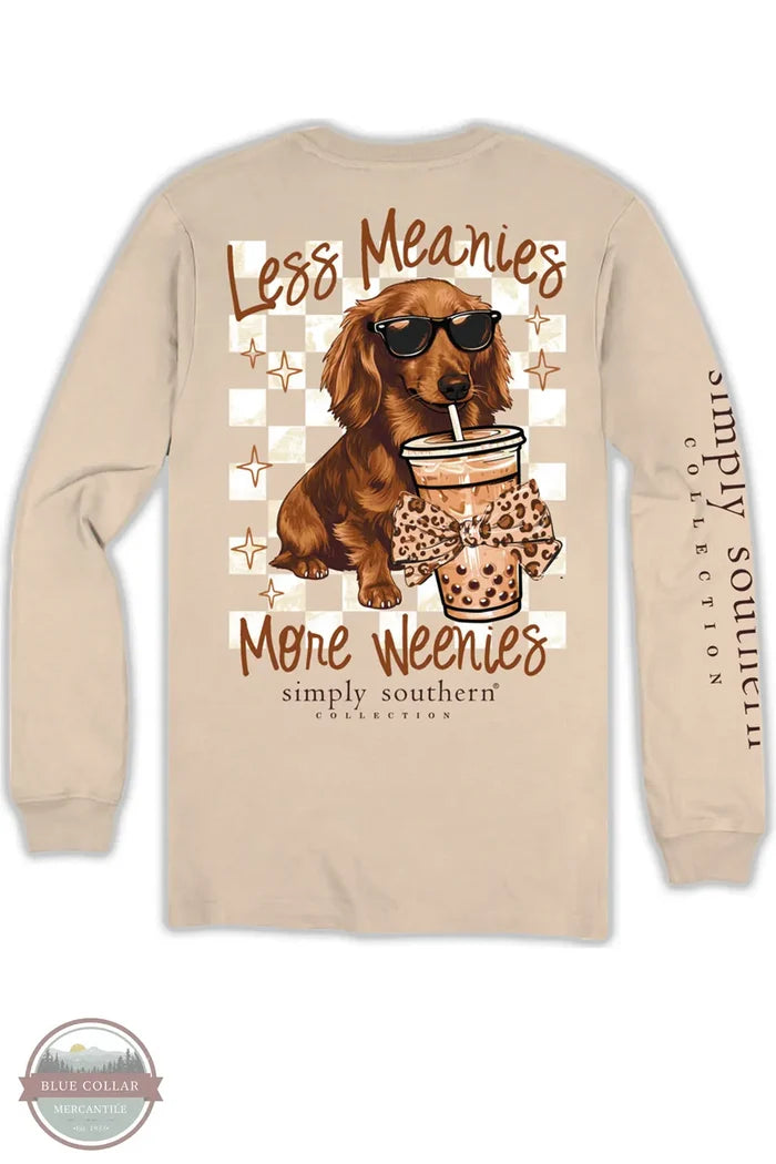 Simply Southern LS-WEENIE-LINEN Ladies Less Meanies Long Sleeve T-Shirt back imprint view of shirt