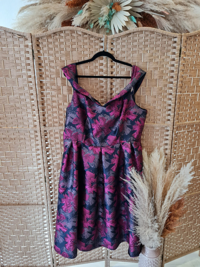 Lux DP Pink/black off shoulder Dress New 22