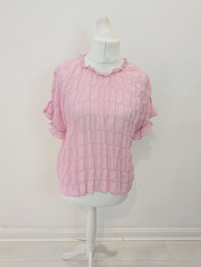 Lux Zuz Pink Sheer Top L