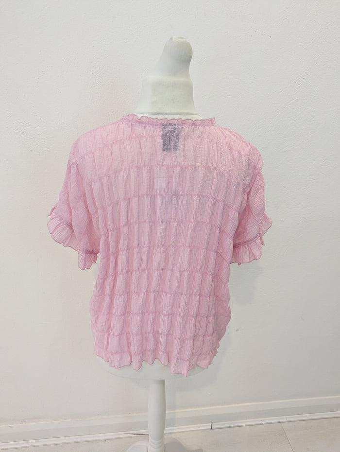 Lux Zuz Pink Sheer Top L