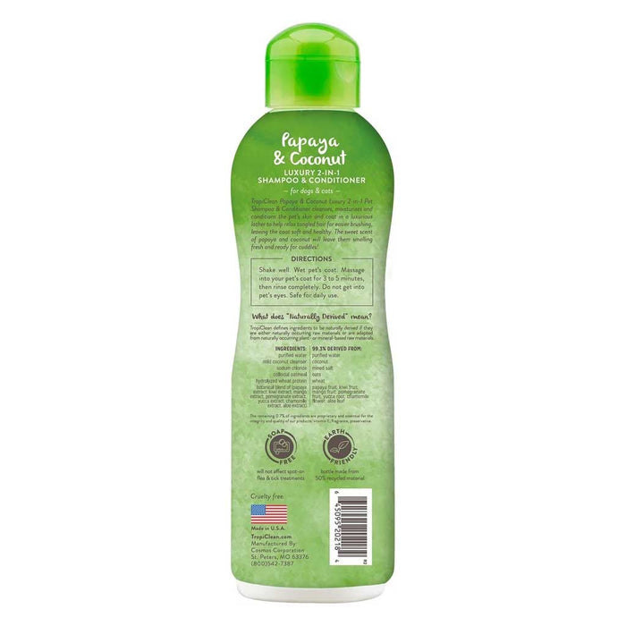 Luxury 2-in-1 Papaya & Coconut Shampoo 20oz back of bottle.