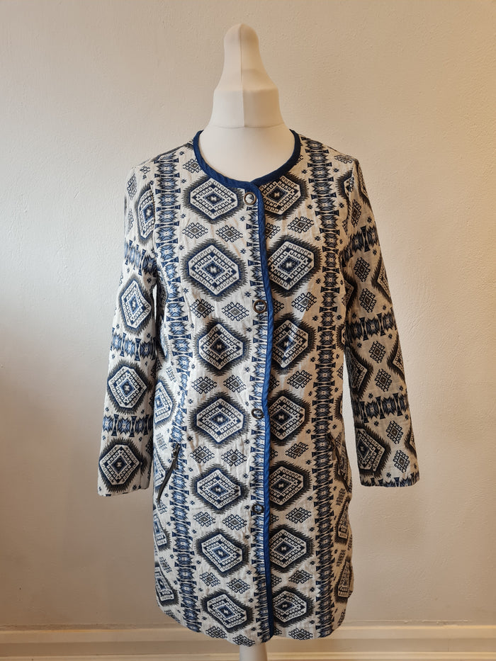 Luxzuz Blue/Cream Aztec Longline Jacket 10/12
