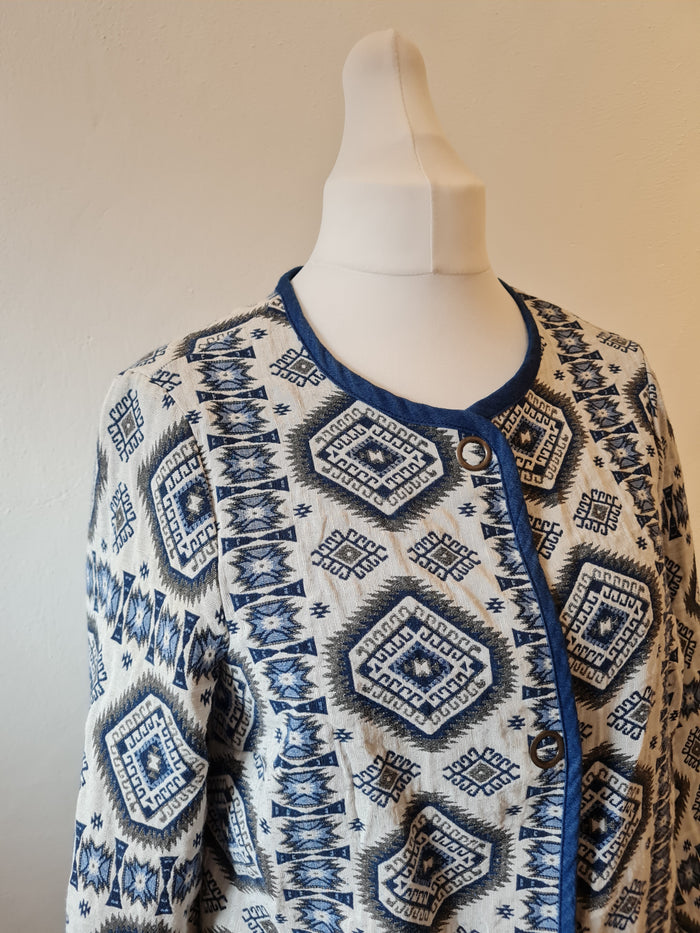 Luxzuz Blue/Cream Aztec Longline Jacket 10/12