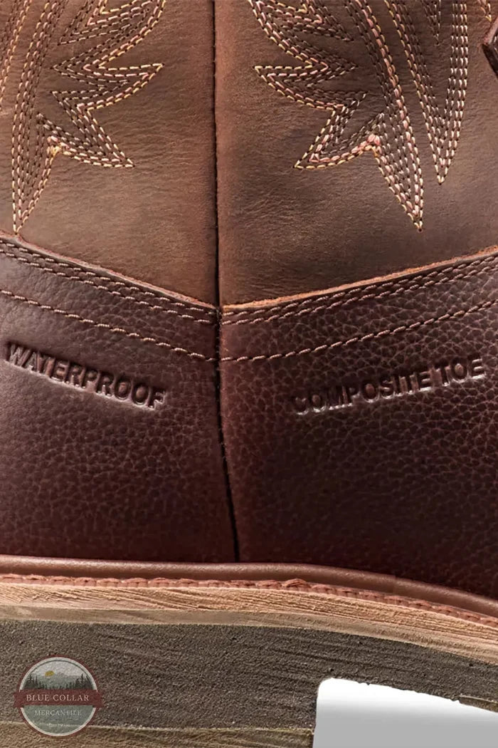 Tecovas M10111TBC Longhaul Waterproof Round Composite Toe Work Boot close-up detail view showing composite toe and waterproof