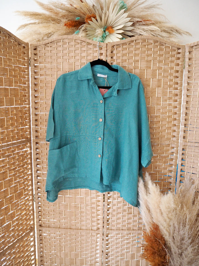 Made In italy Green Linen Top
