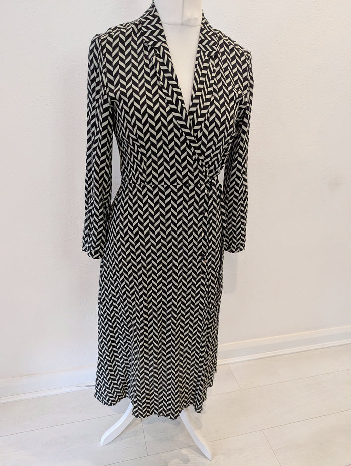 Mango Black Cream Geo wrap Dress M