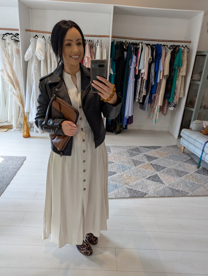 Mango Black Leather Biker Jacket M